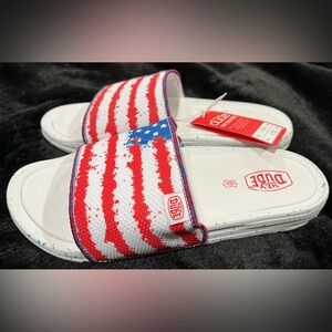 Hey Dude Chandler Knit flag Red, White, and Blue Sandals